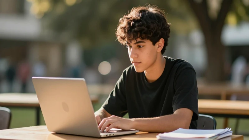 Estudiante mestizo estudia bajo luz cálida