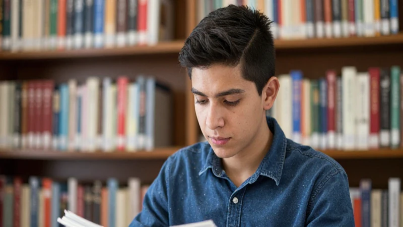 Estudiante mexicano concentra en la biblioteca