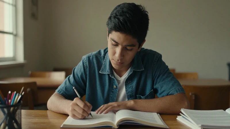 Estudiante mexicano estudia bajo luz cálida