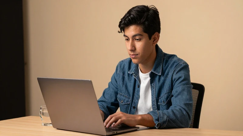Estudiante mestizo estudia con su portátil