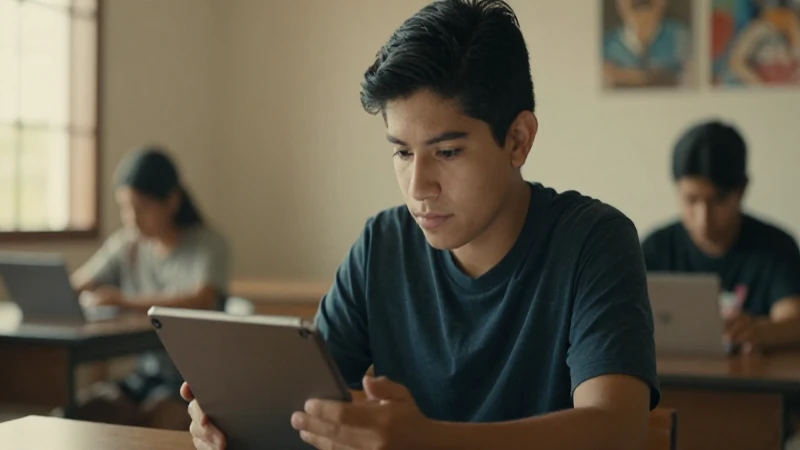 Estudiante mestizo enfocado en su tableta
