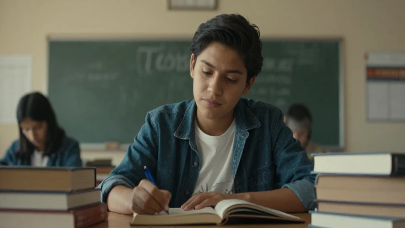 Estudiante mexicano estudia entre muchos libros
