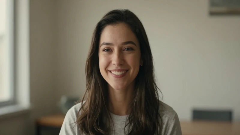 Joven sonriente bajo luz suave y natural