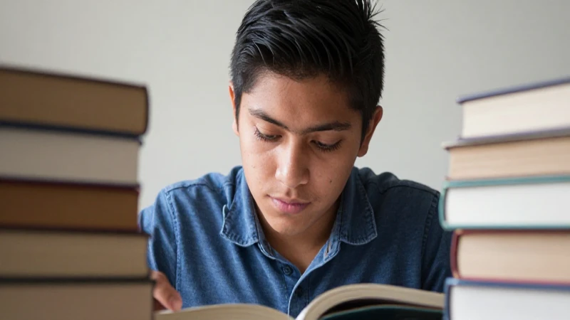 Joven estudiante mexicano concentrado en libros