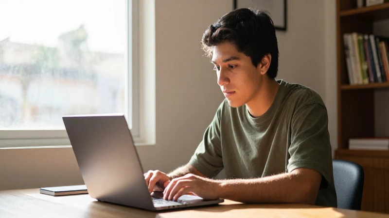 Estudiante mestizo estudia con luz cálida