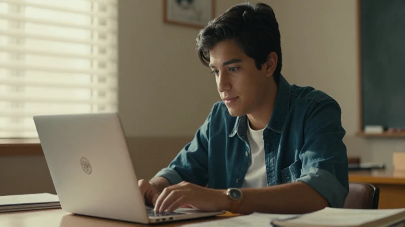 Joven estudiante mestizo con su computadora