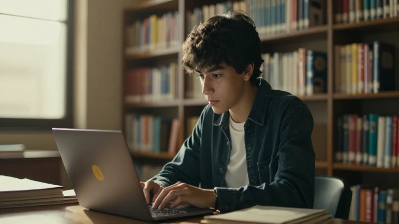 Estudiante mexicano estudia bajo luz cálida