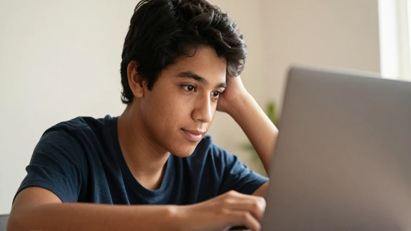 Estudiante joven estudia en casa cálida
