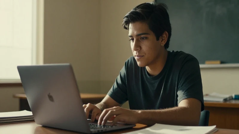 Estudiante mestizo con portátil, luz cálida