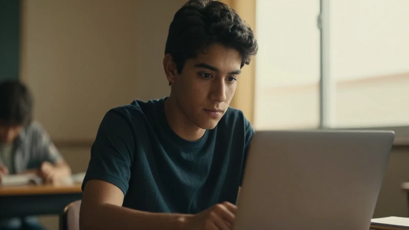 Estudiante mestizo enfocado con su portátil