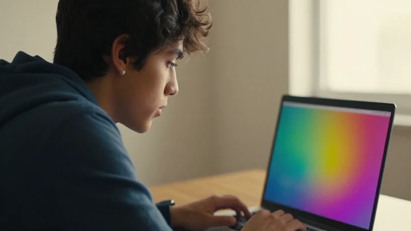 Joven estudiante mexicano con portátil colorido