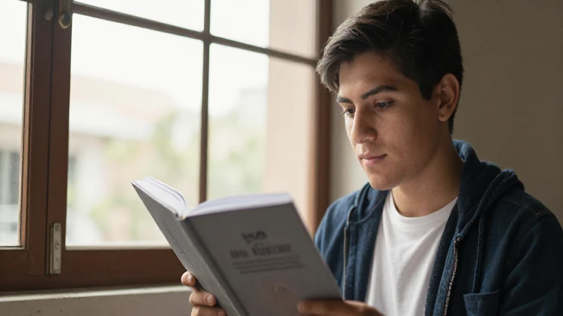 Estudiante mestizo lee bajo luz cálida