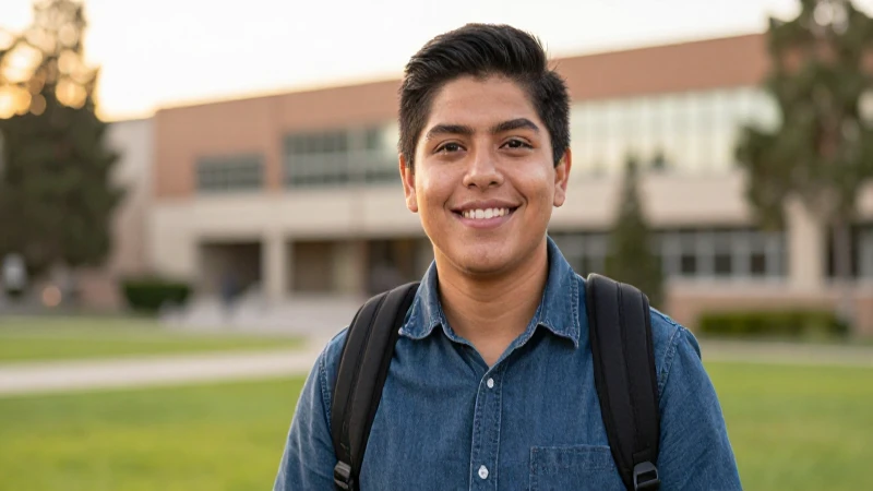 Estudiante mexicano sonríe bajo luz dorada