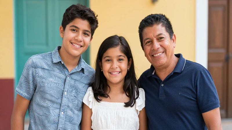 Familia mexicana sonriente bajo luz cálida