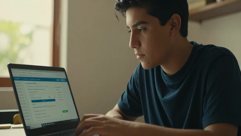 Joven estudiante revisa transacciones financieras online