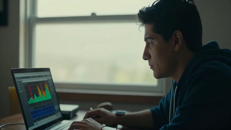 Estudiante mestizo observa un gráfico colorido