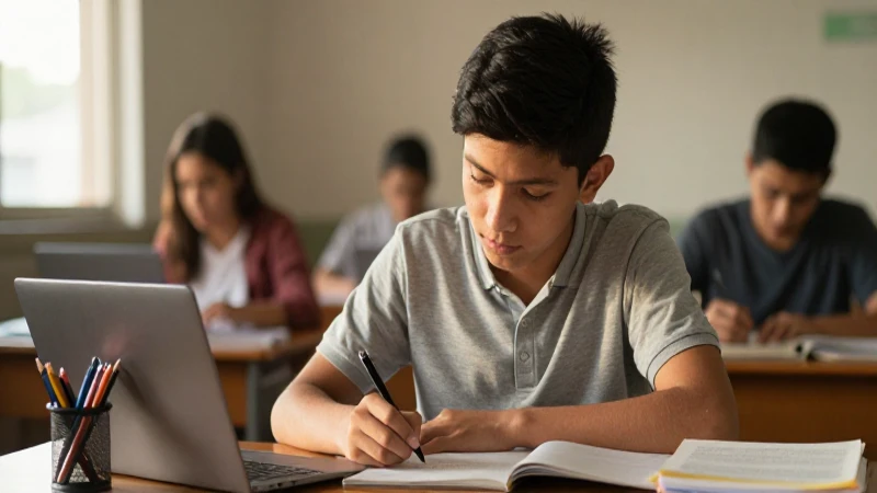 Estudiante mestizo estudia bajo luz dorada