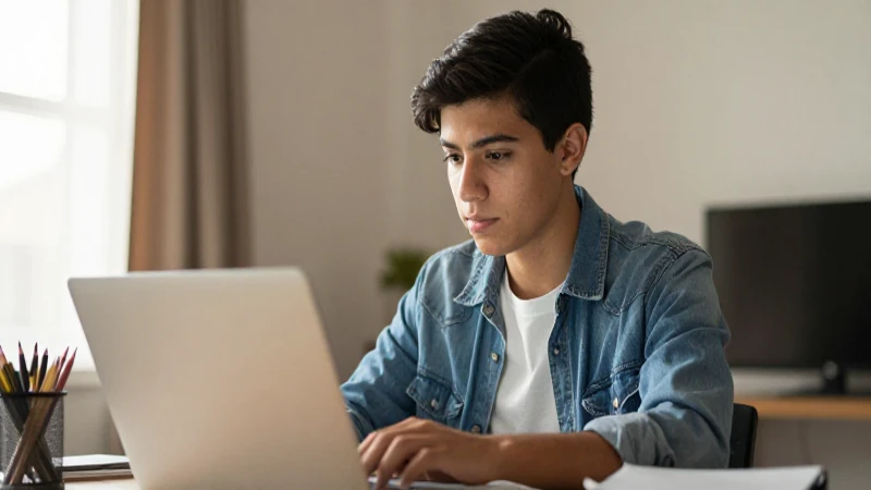 Estudiante mexicano estudia con luz cálida