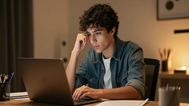 Estudiante mestizo estudia bajo luz cálida