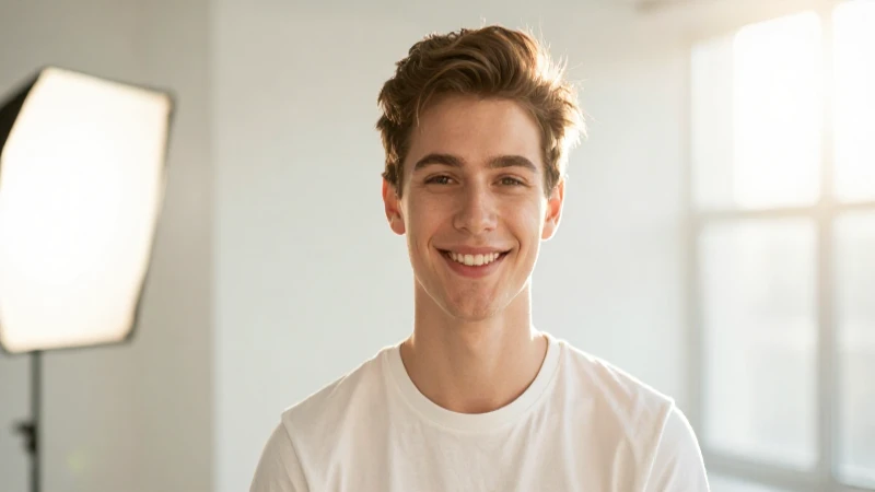 Retrato cálido al hombre joven con luz dorada
