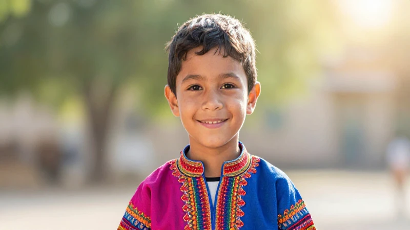 Niño mestizo sonríe bajo luz suave