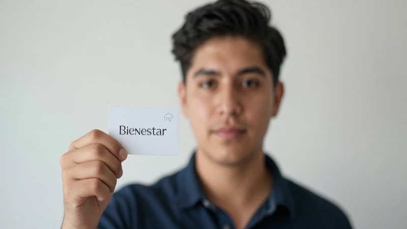 Joven mexicano con tarjeta de bienestar