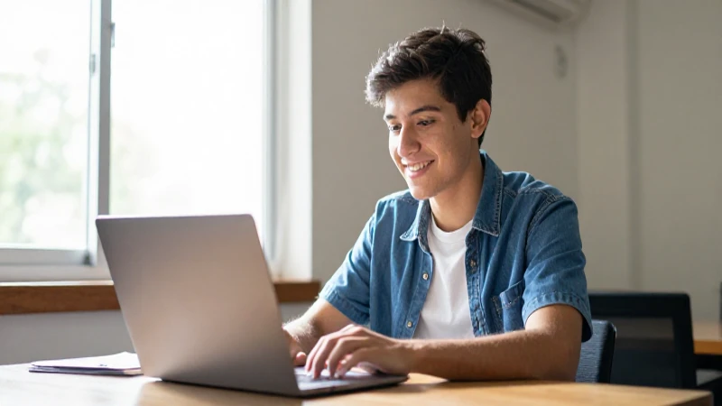 Becas Rita Cetina: ¡Conoce las Fechas Impresionantes! 6 Estudiante mestizo sonríe con su portátil