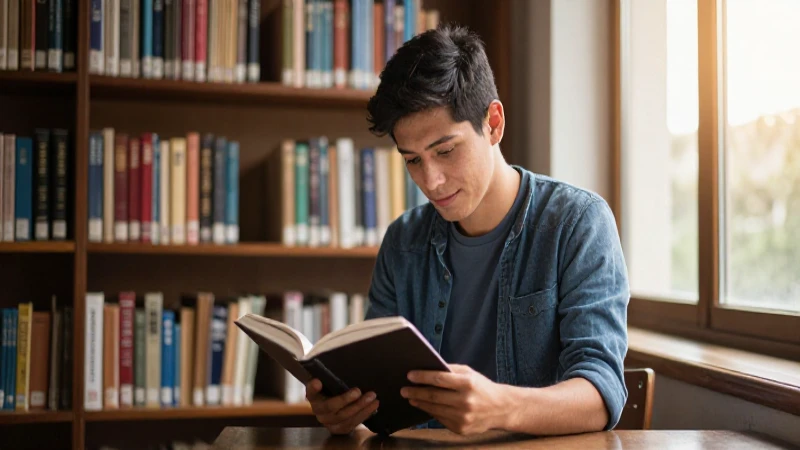 Joven mestizo estudia bajo luz dorada