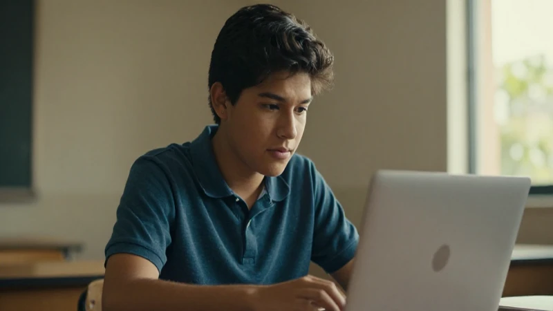 Joven estudiante mestizo trabajando con luz cálida