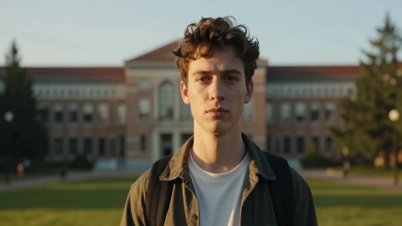 Joven serio, luz dorada universitaria