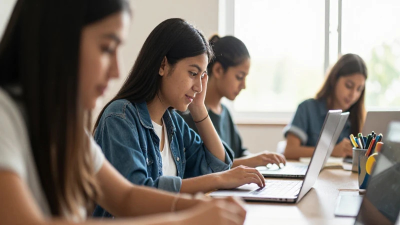 Estudiante mexicano con laptops, luz cálida
