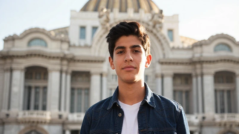 Joven mestizo frente al palacio federal