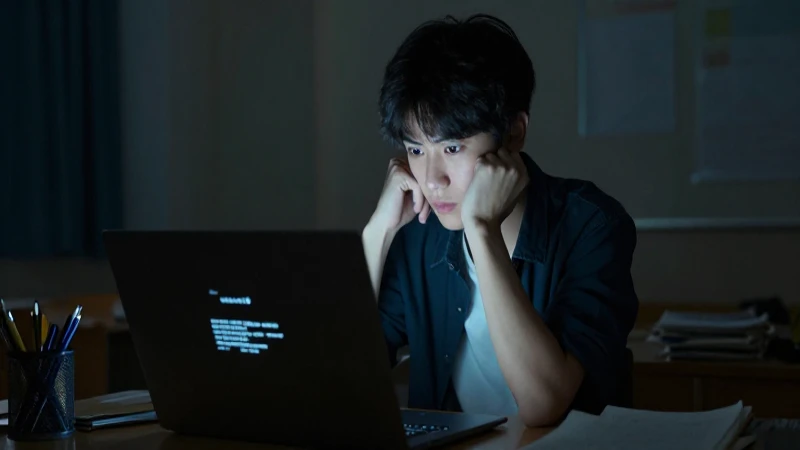 Joven preocupado con error en pantalla