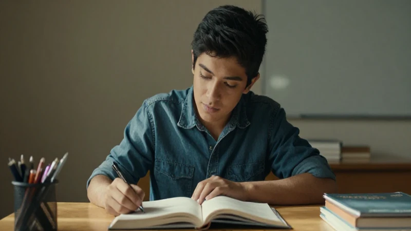 Estudiante mestizo estudia bajo luz solar