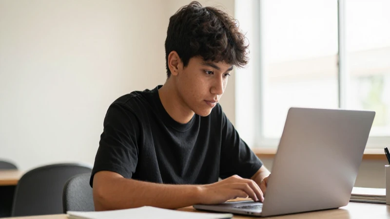 Estudiante mestizo estudia bajo luz cálida