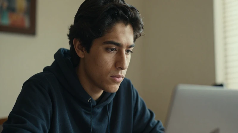 Joven estudiante mexicano enfocado en su portátil