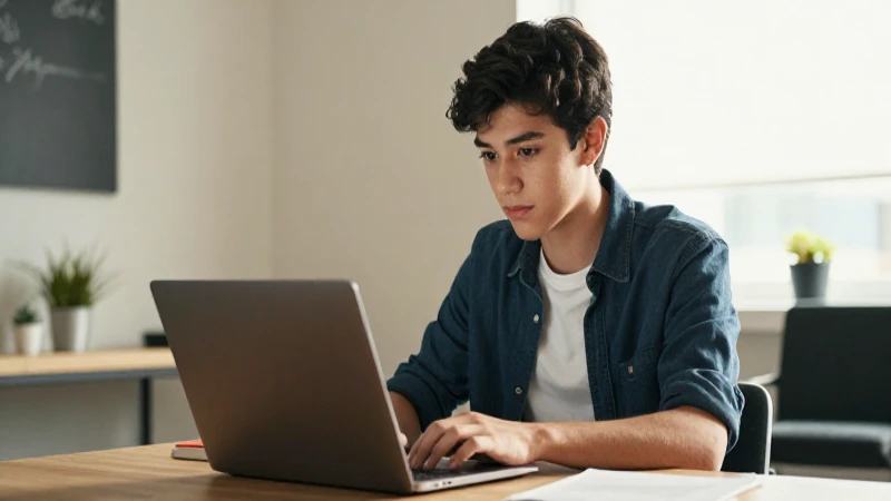 Joven estudiante mexicano con portátil, luz cálida