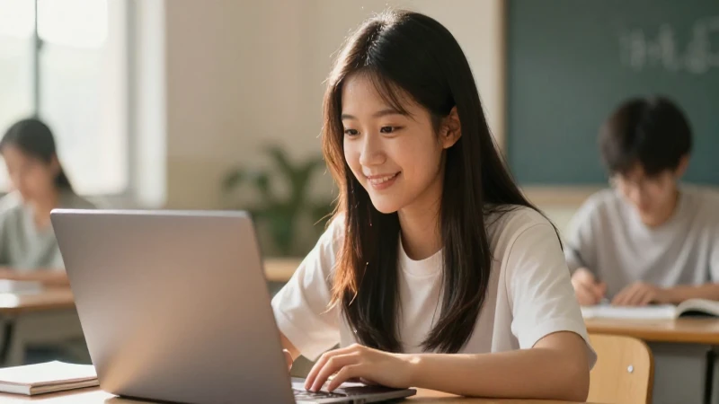 Estudiante sonriente estudia bajo luz cálida