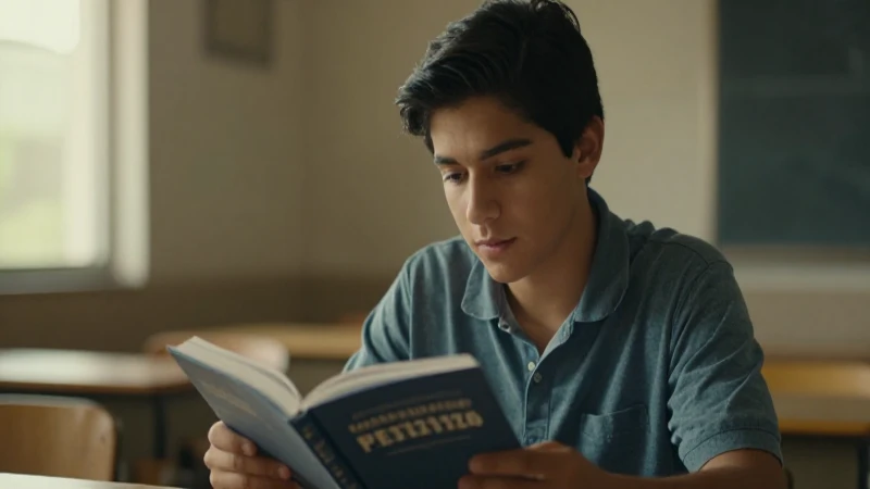 Joven estudiante mestizo lee bajo luz cálida