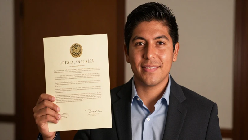 Joven mexicano con documento a la luz cálida