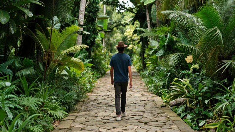 Camino antiguo en selva mexicana vibrante