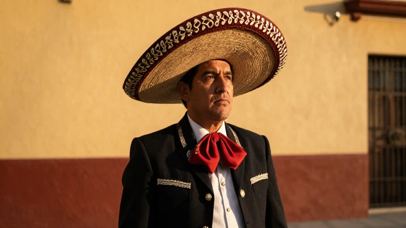 Hombre mestizo con traje tradicional, luz dorada