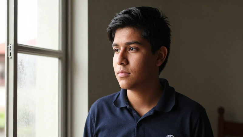 Estudiante mestizo observa con luz cálida