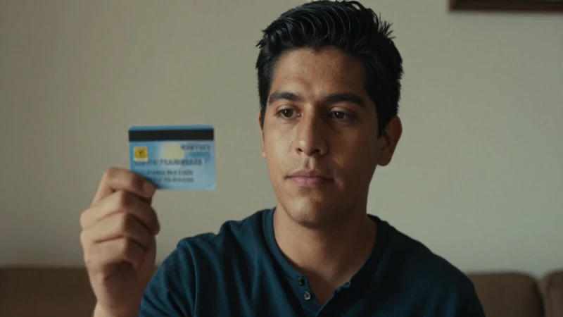 Joven mexicano sostiene una tarjeta iluminado suavemente