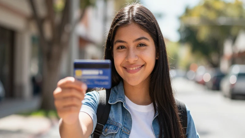 Joven mexicano con tarjeta al sol brumoso