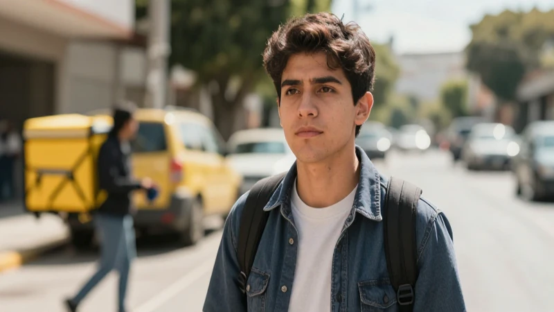 Estudiante mestizo mexicano, luz natural, fondo borroso