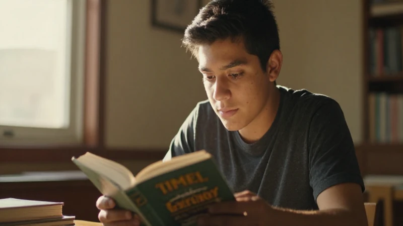 Joven estudiante mestizo lee a la luz cálida