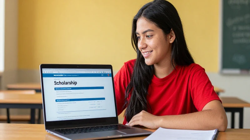 Joven estudiante aplicando beca con luz cálida