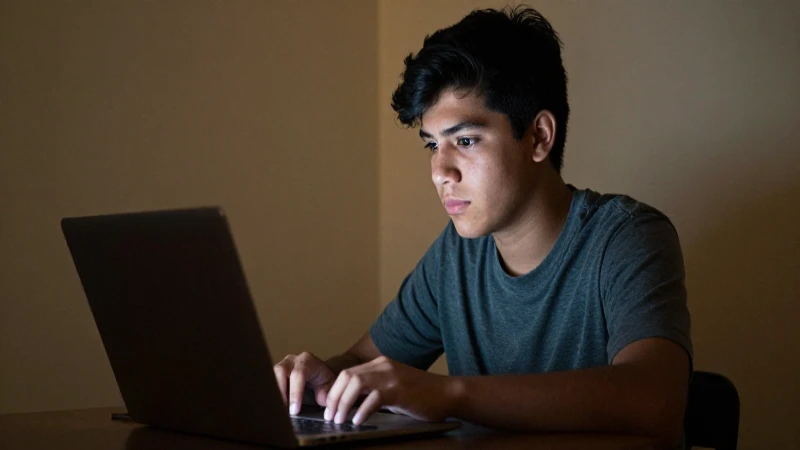 Joven estudiante mexicano con portátil iluminado