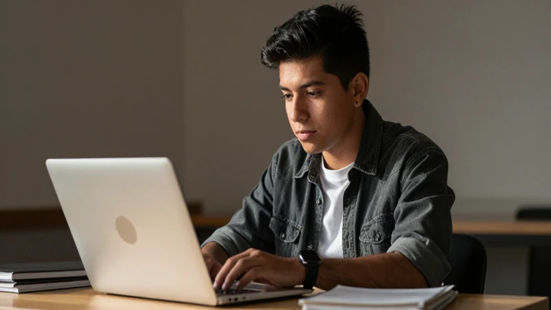 Estudiante mestizo estudia bajo luz cálida
